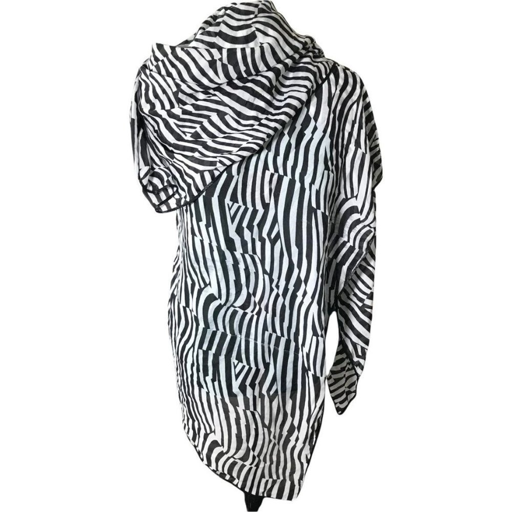Dazzle In Oversized Black And White Scarf Shawl Wrap With Satiny Trim NWT